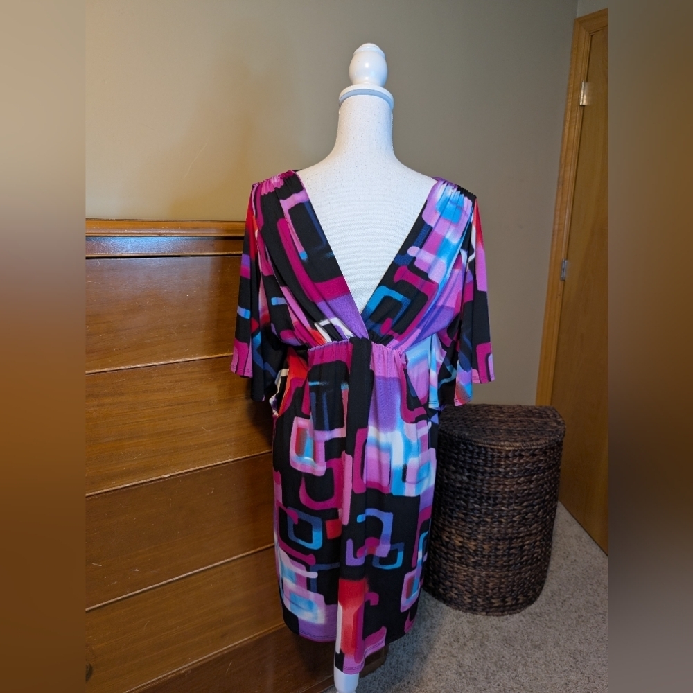 Studio Y Multicolor Block V-neck V-back Mini Dress SZ M - Picture 7 of 11